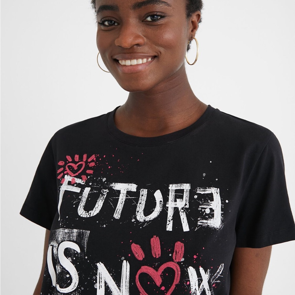 Desigual T-shirt hearts 100% cotton Size Large - Picture 3 of 10